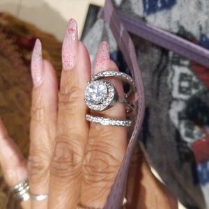 GENUINE solid sterling silver Belle Luce Large CZ 3pc Wedding Rings Set 7